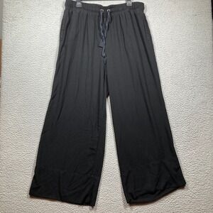 Denim 24/7 Wide Leg Pants Womens 20W Black Rayon Drawstring Elastic Waist Pocket
